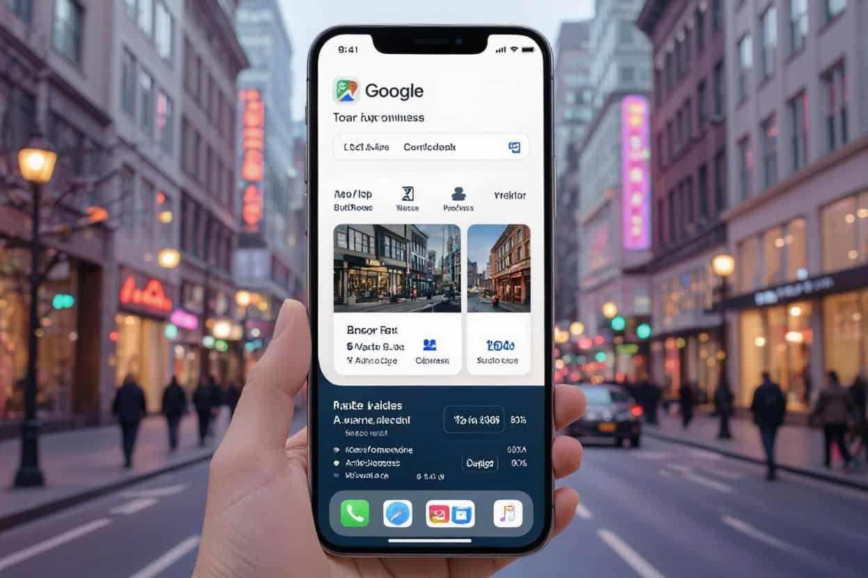 Digital marketing for local SEO and AI search optimization on mobile devices in urban environments.