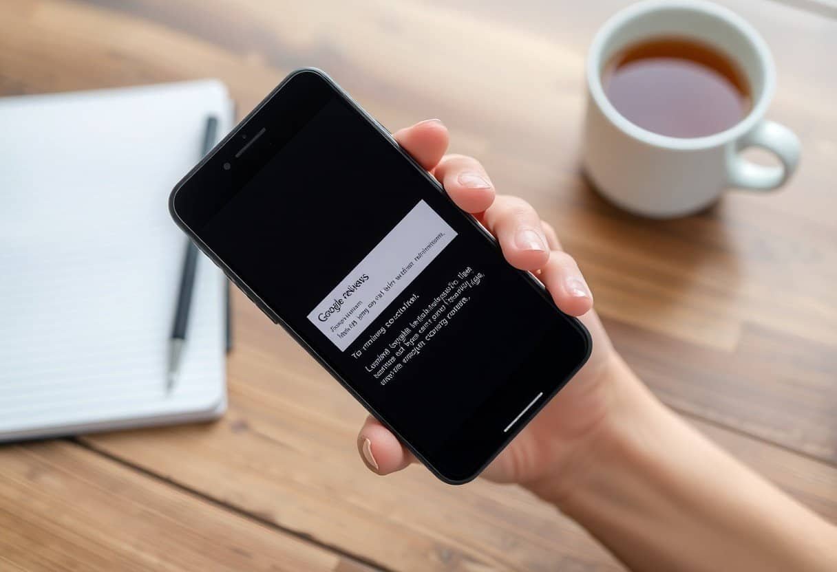 Google search results on smartphone screen showing local SEO listing optimization for a business.