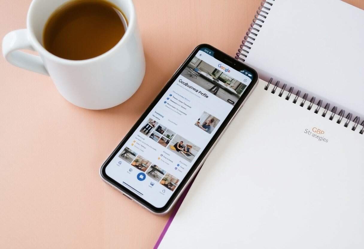 Google My Business profile on a smartphone showing local SEO and business listings.