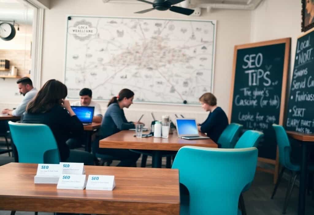 SEO-focused local marketing meeting with digital marketers at Droved agency, emphasizing AI search optimization strategies for local SEO success.